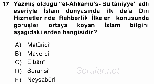 Din Eğitimi Ve Din Hizmetlerinde Rehberlik 2015 - 2016 Tek Ders Sınavı 17.Soru