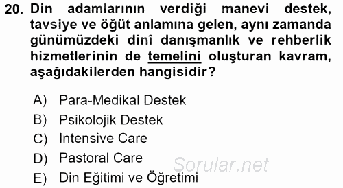 Din Eğitimi Ve Din Hizmetlerinde Rehberlik 2015 - 2016 Tek Ders Sınavı 20.Soru