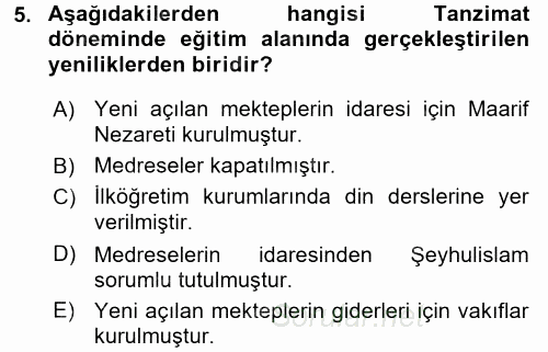 Din Eğitimi Ve Din Hizmetlerinde Rehberlik 2015 - 2016 Tek Ders Sınavı 5.Soru