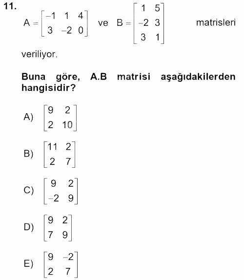 Genel Matematik 2016 - 2017 Dönem Sonu Sınavı 11.Soru