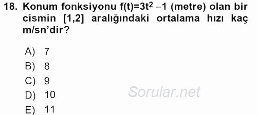 Genel Matematik 2016 - 2017 Dönem Sonu Sınavı 18.Soru