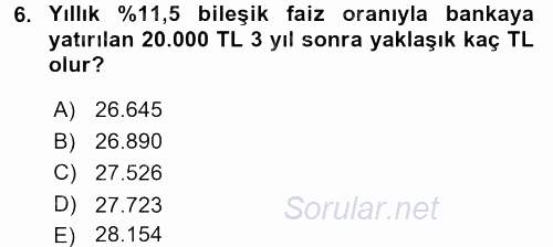 Genel Matematik 2016 - 2017 Dönem Sonu Sınavı 6.Soru