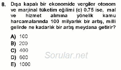 Maliye Politikası 1 2013 - 2014 Ara Sınavı 8.Soru