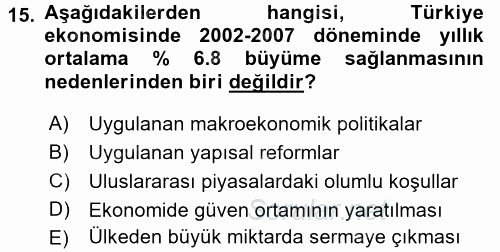 İktisadi Büyüme 2015 - 2016 Dönem Sonu Sınavı 15.Soru