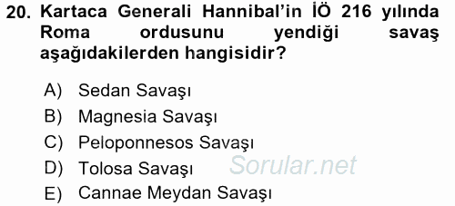 Uygarlık Tarihi 1 2017 - 2018 Dönem Sonu Sınavı 20.Soru