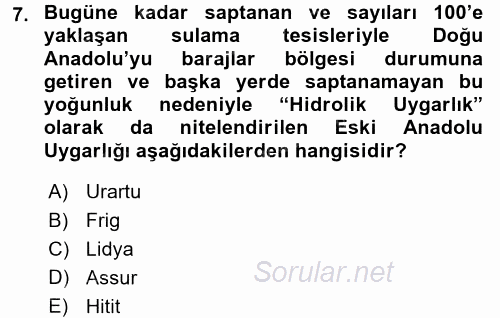 Uygarlık Tarihi 1 2017 - 2018 Dönem Sonu Sınavı 7.Soru