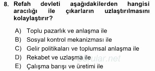 Toplumsal Tabakalaşma ve Eşitsizlik 2017 - 2018 Dönem Sonu Sınavı 8.Soru