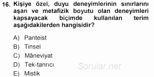 Tarih Felsefesi 1 2013 - 2014 Ara Sınavı 16.Soru