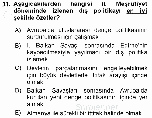 Türk Dış Politikası 1 2016 - 2017 3 Ders Sınavı 11.Soru