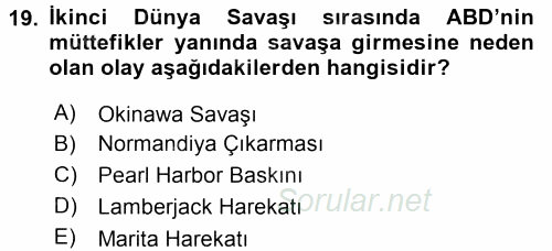 Türk Dış Politikası 1 2016 - 2017 3 Ders Sınavı 19.Soru