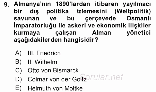 Türk Dış Politikası 1 2016 - 2017 3 Ders Sınavı 9.Soru