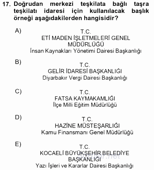 Mesleki Yazışmalar 2016 - 2017 Ara Sınavı 17.Soru