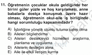 Okul, Aile Ve Çevre İş Birliği 2013 - 2014 Ara Sınavı 11.Soru