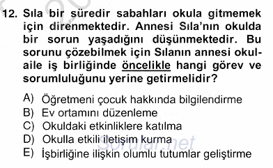 Okul, Aile Ve Çevre İş Birliği 2013 - 2014 Ara Sınavı 12.Soru