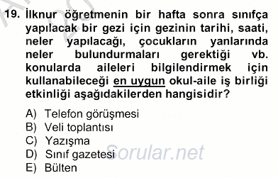 Okul, Aile Ve Çevre İş Birliği 2013 - 2014 Ara Sınavı 19.Soru