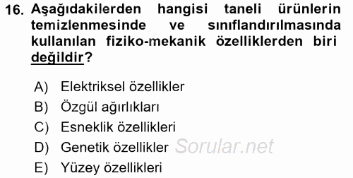 Tarım Alet ve Makinaları 2015 - 2016 Dönem Sonu Sınavı 16.Soru