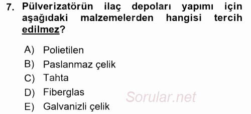 Tarım Alet ve Makinaları 2015 - 2016 Dönem Sonu Sınavı 7.Soru