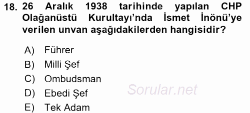 Atatürk İlkeleri Ve İnkılap Tarihi 2 2015 - 2016 Tek Ders Sınavı 18.Soru