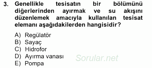 Isıtma Havalandırma ve Klima Sistemlerinde Enerji Ekonomisi 2013 - 2014 Tek Ders Sınavı 3.Soru