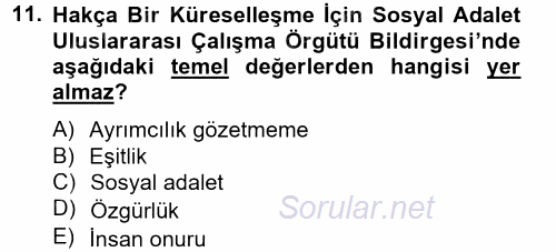 Uluslararası Sosyal Politika 2013 - 2014 Tek Ders Sınavı 11.Soru