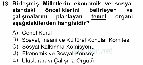 Uluslararası Sosyal Politika 2013 - 2014 Tek Ders Sınavı 13.Soru