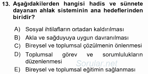 Hadis 2015 - 2016 Dönem Sonu Sınavı 13.Soru