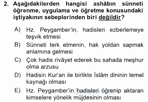 Hadis 2015 - 2016 Dönem Sonu Sınavı 2.Soru