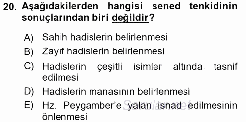 Hadis 2015 - 2016 Dönem Sonu Sınavı 20.Soru