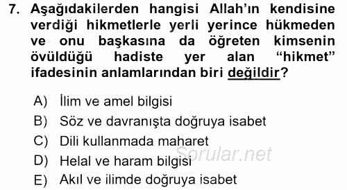 Hadis 2015 - 2016 Dönem Sonu Sınavı 7.Soru