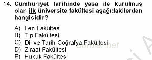 Türk Eğitim Tarihi 2014 - 2015 Dönem Sonu Sınavı 14.Soru