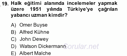 Türk Eğitim Tarihi 2014 - 2015 Dönem Sonu Sınavı 19.Soru