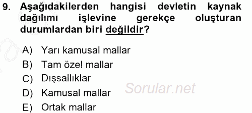 Kamu Maliyesi 2015 - 2016 Ara Sınavı 9.Soru