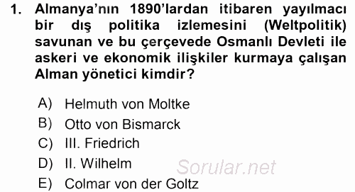 Türk Dış Politikası 1 2015 - 2016 Ara Sınavı 1.Soru