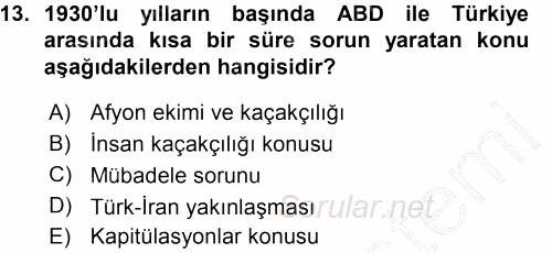 Türk Dış Politikası 1 2015 - 2016 Ara Sınavı 13.Soru