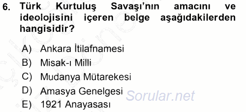 Türk Dış Politikası 1 2015 - 2016 Ara Sınavı 6.Soru