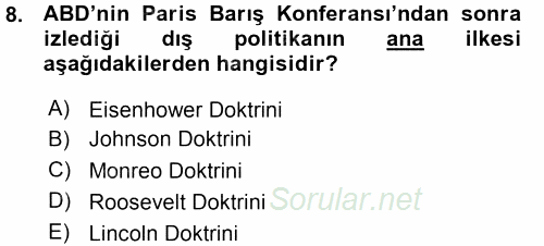 Türk Dış Politikası 1 2015 - 2016 Ara Sınavı 8.Soru