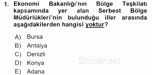 Dış Ticaretle İlgili Kurumlar ve Kuruluşlar 2015 - 2016 Dönem Sonu Sınavı 1.Soru