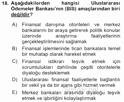 Dış Ticaretle İlgili Kurumlar ve Kuruluşlar 2015 - 2016 Dönem Sonu Sınavı 18.Soru