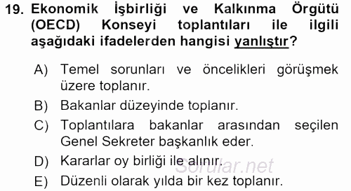 Dış Ticaretle İlgili Kurumlar ve Kuruluşlar 2015 - 2016 Dönem Sonu Sınavı 19.Soru