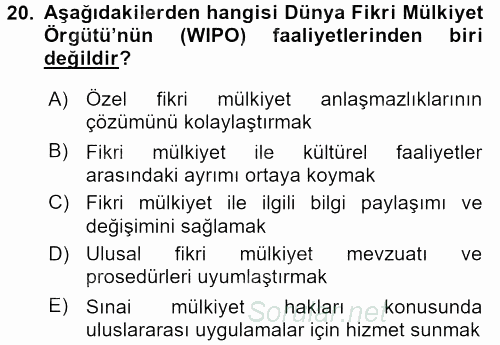 Dış Ticaretle İlgili Kurumlar ve Kuruluşlar 2015 - 2016 Dönem Sonu Sınavı 20.Soru
