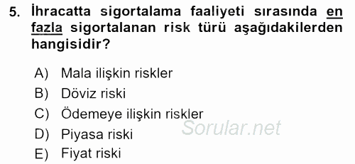 Dış Ticaretle İlgili Kurumlar ve Kuruluşlar 2015 - 2016 Dönem Sonu Sınavı 5.Soru