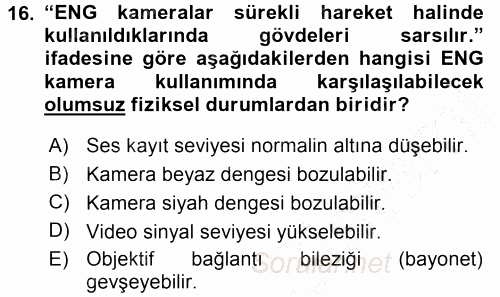 Radyo ve Televizyonda Ölçü Bakım 2015 - 2016 Dönem Sonu Sınavı 16.Soru