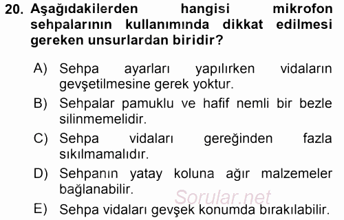 Radyo ve Televizyonda Ölçü Bakım 2015 - 2016 Dönem Sonu Sınavı 20.Soru