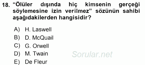 Medya Sosyolojisi 2015 - 2016 Tek Ders Sınavı 18.Soru