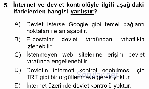 Medya Sosyolojisi 2015 - 2016 Tek Ders Sınavı 5.Soru