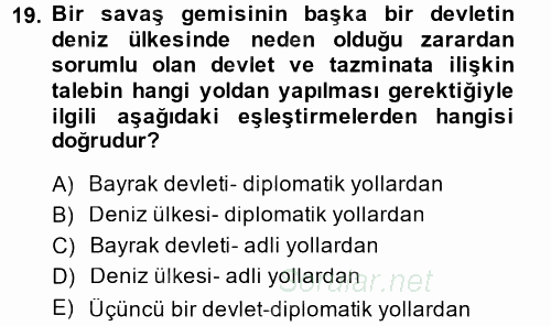Uluslararası Hukuk 1 2013 - 2014 Tek Ders Sınavı 19.Soru