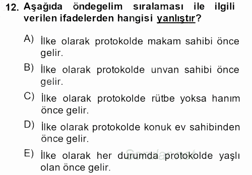 Sosyal Davranış ve Protokol 2013 - 2014 Dönem Sonu Sınavı 12.Soru