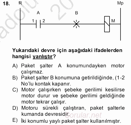 Elektromekanik Kumanda Sistemleri 2014 - 2015 Ara Sınavı 18.Soru