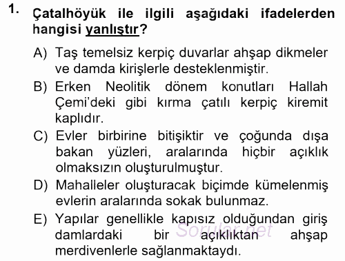 Anadolu Arkeolojisi 2014 - 2015 Ara Sınavı 1.Soru