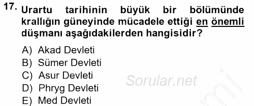 Anadolu Arkeolojisi 2014 - 2015 Ara Sınavı 17.Soru